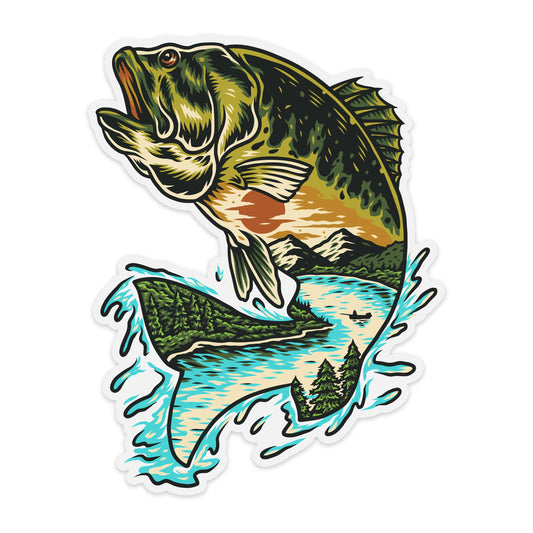 Fish / Bass Sticker with Lake View