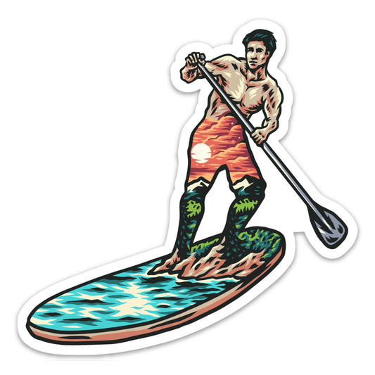 SUP Stand Up Paddle Boarder Lake View Sticker